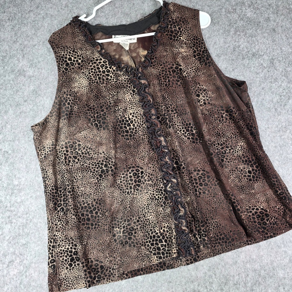 VTG Blouse Animal Leopard Tank Top Glitter Y2K Ruffle Sleeveless sz 3X USA 90's